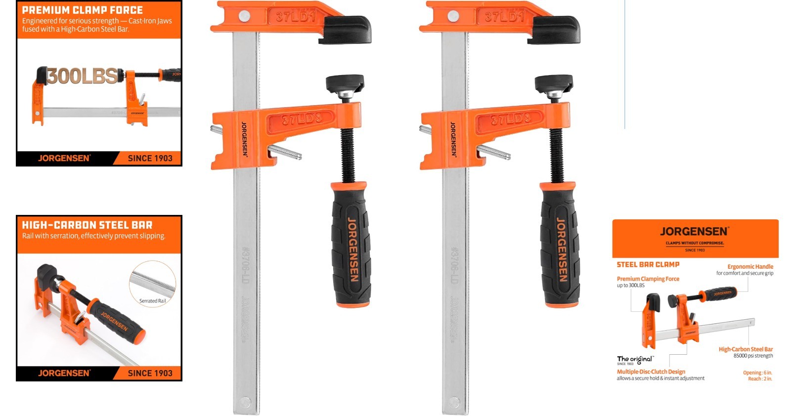 Light Duty 6-Inch Bar Clamp Set, 2-Pack - 300 lbs Load Limit for DIY Projects