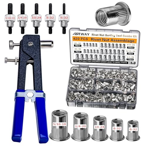 SAE Rivet Nut Tool 5/16-18, 1/4-20, 10-24, 8-32, 6-32, Silvery 420PCS