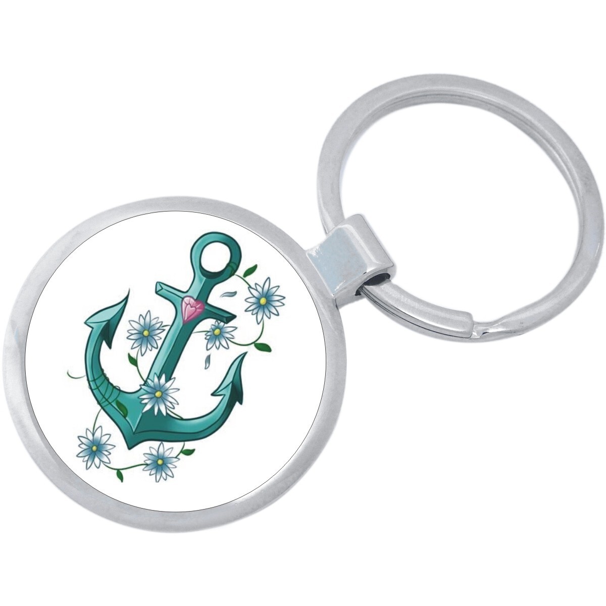 Teal Anchor Flowers Keychain - Includes 1.25 Inch Loop for Keys or Backpack