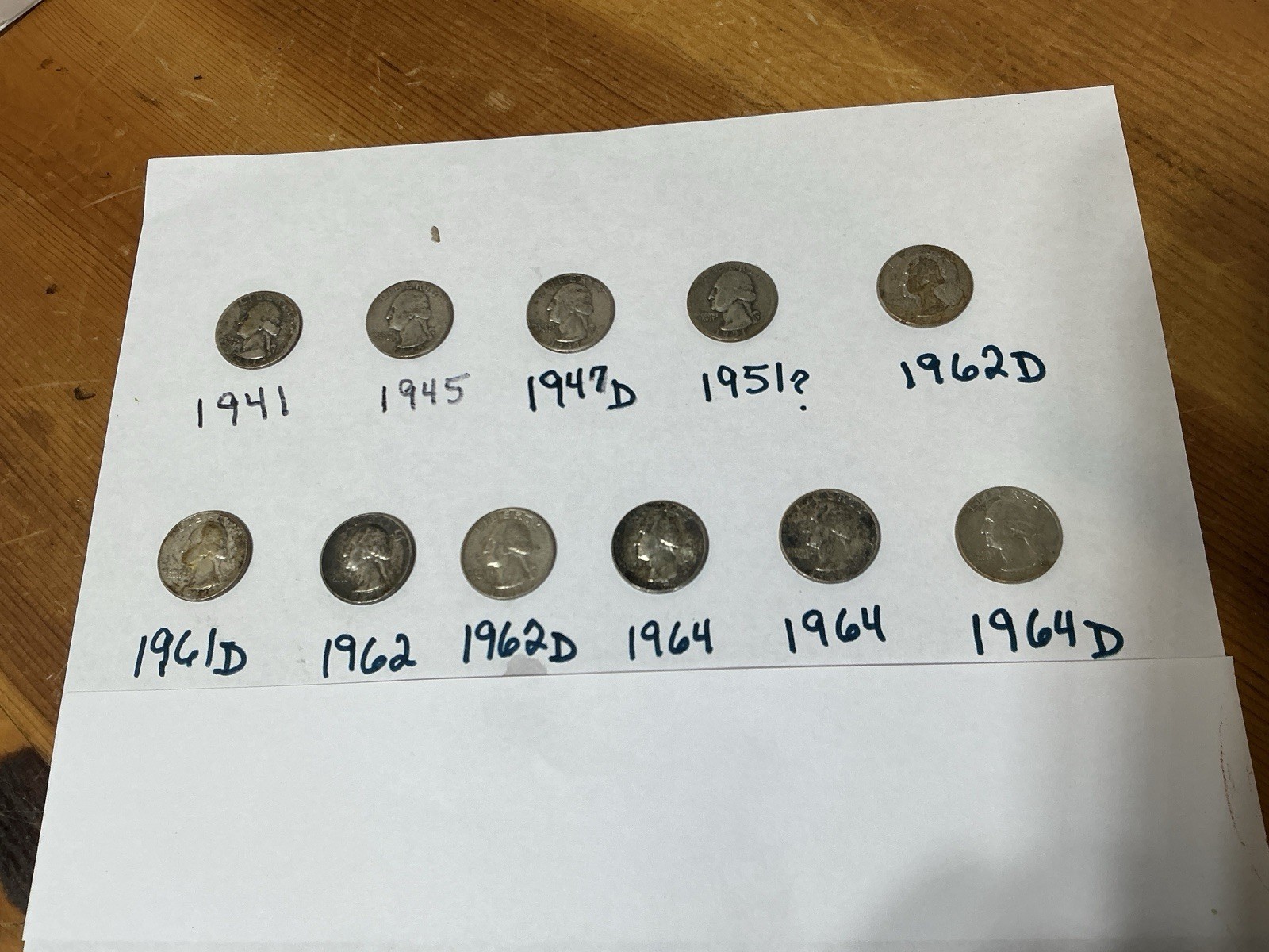 Lot Of 11 Silver Washington Quarters 1941 -1964) 90% SILVER 5 Denver MINT Marks