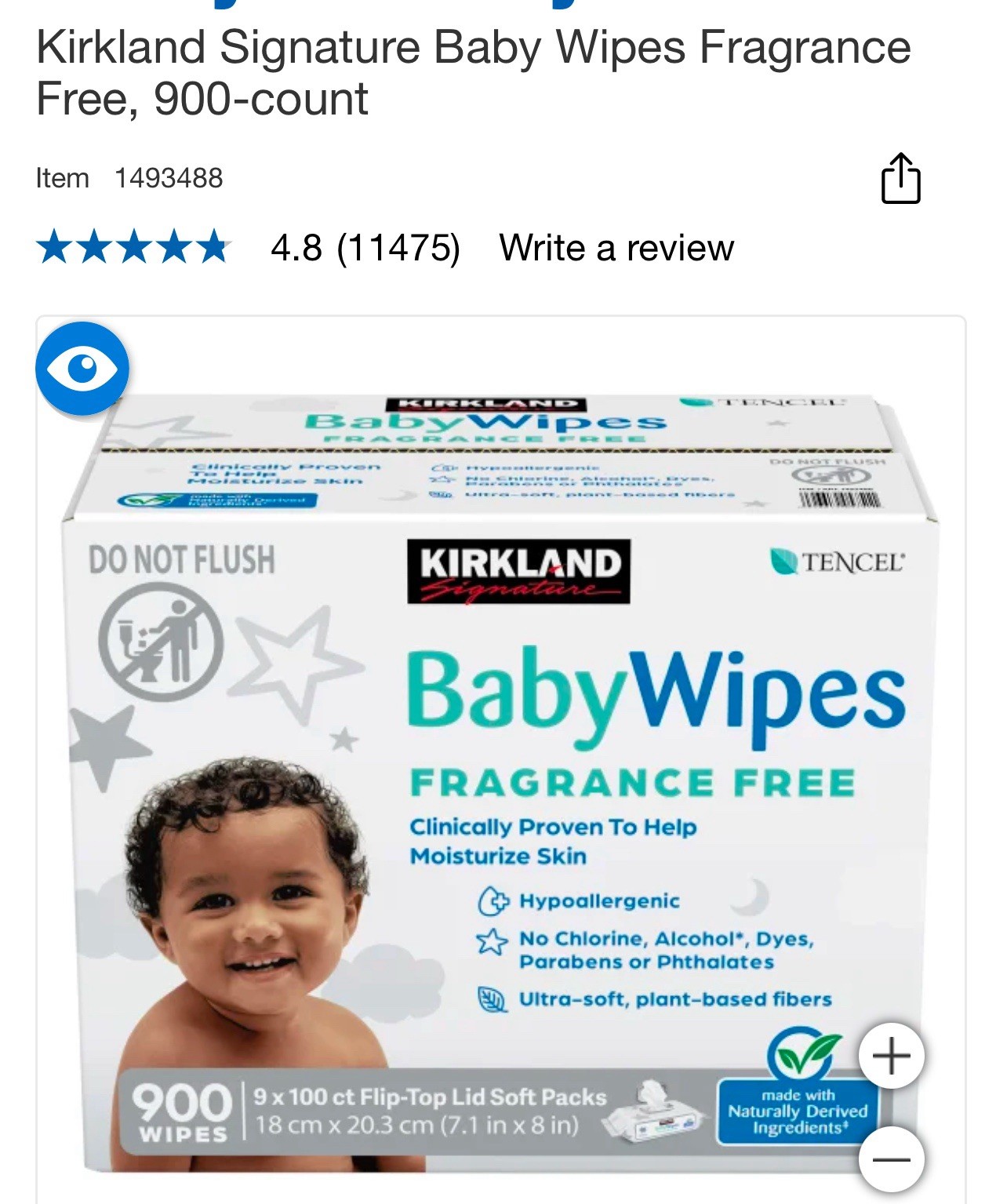 Kirkland Signature Baby Wipes Fragrance Free, 900-count