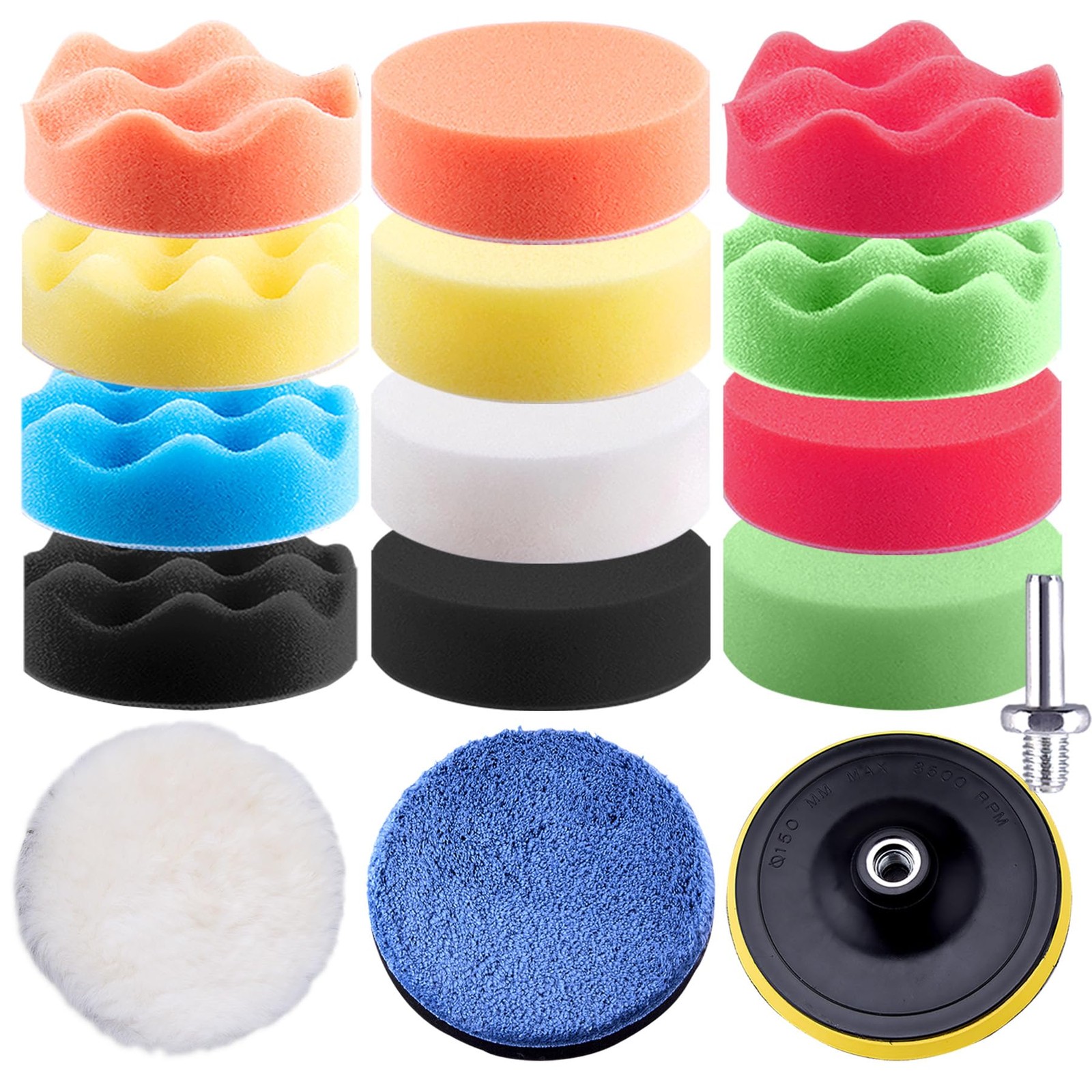 SIQUK 16 Pieces Buffing Pads 3 Inch Car Polishing Pad Kit Foam Polish 3