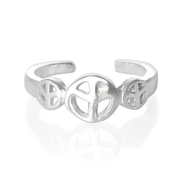 Peace Sign Symbol Design Toe Ring Genuine Sterling Silver 925 Adjustable Size