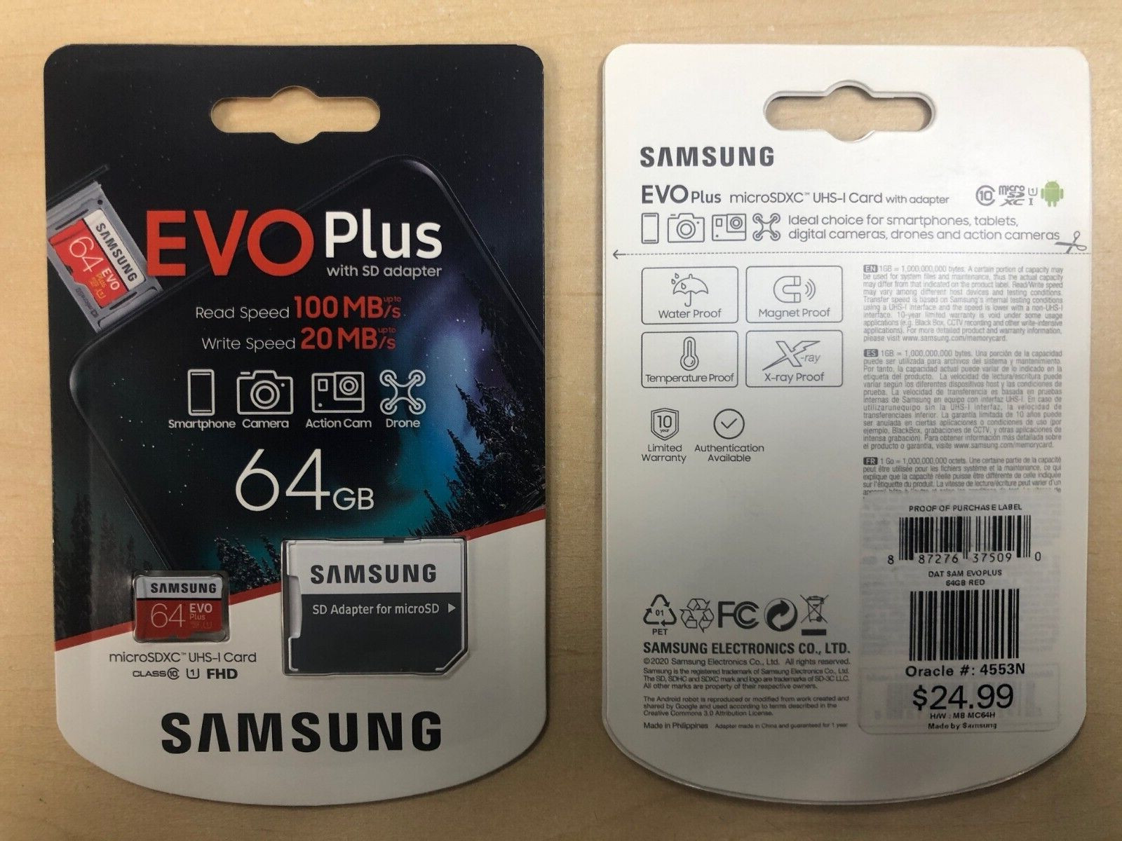 2X OEM Samsung EVO Plus 64GB Micro SDXC C10 Flash Memory Card - MC64H - 2 Pack