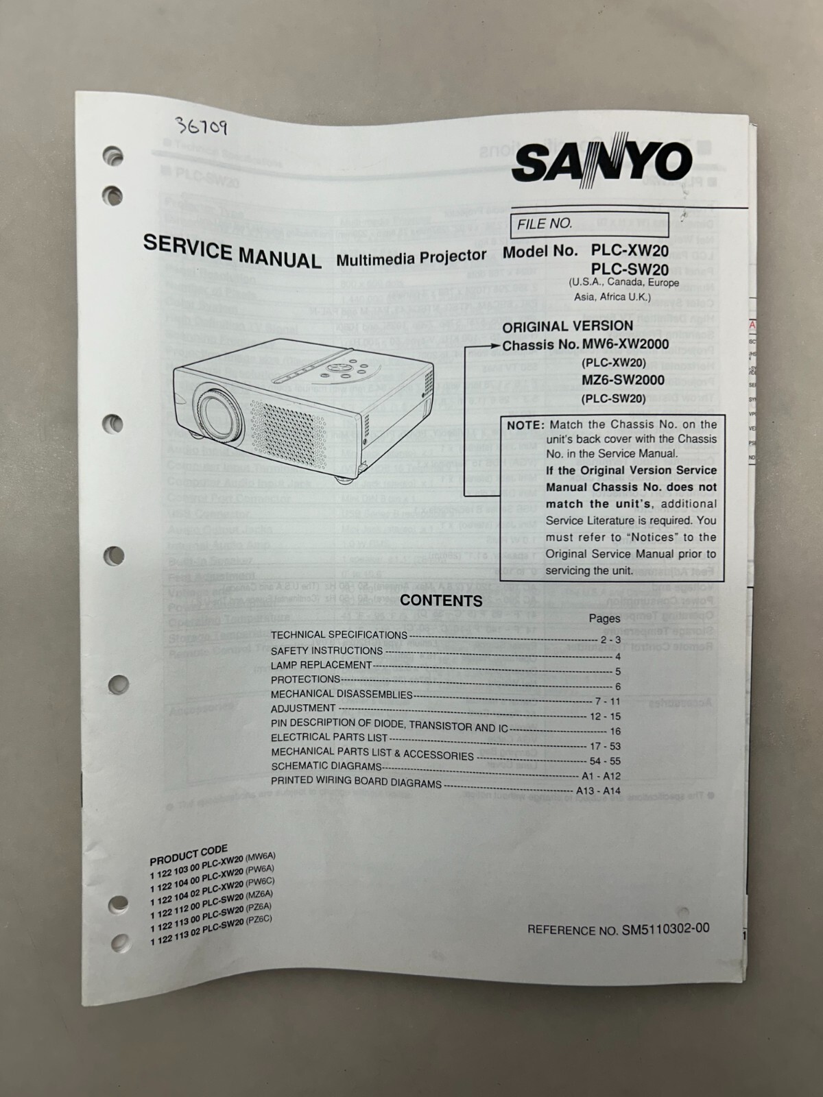 Sanyo PLC-XW20 SW20 Original Service Manual Free Shipping