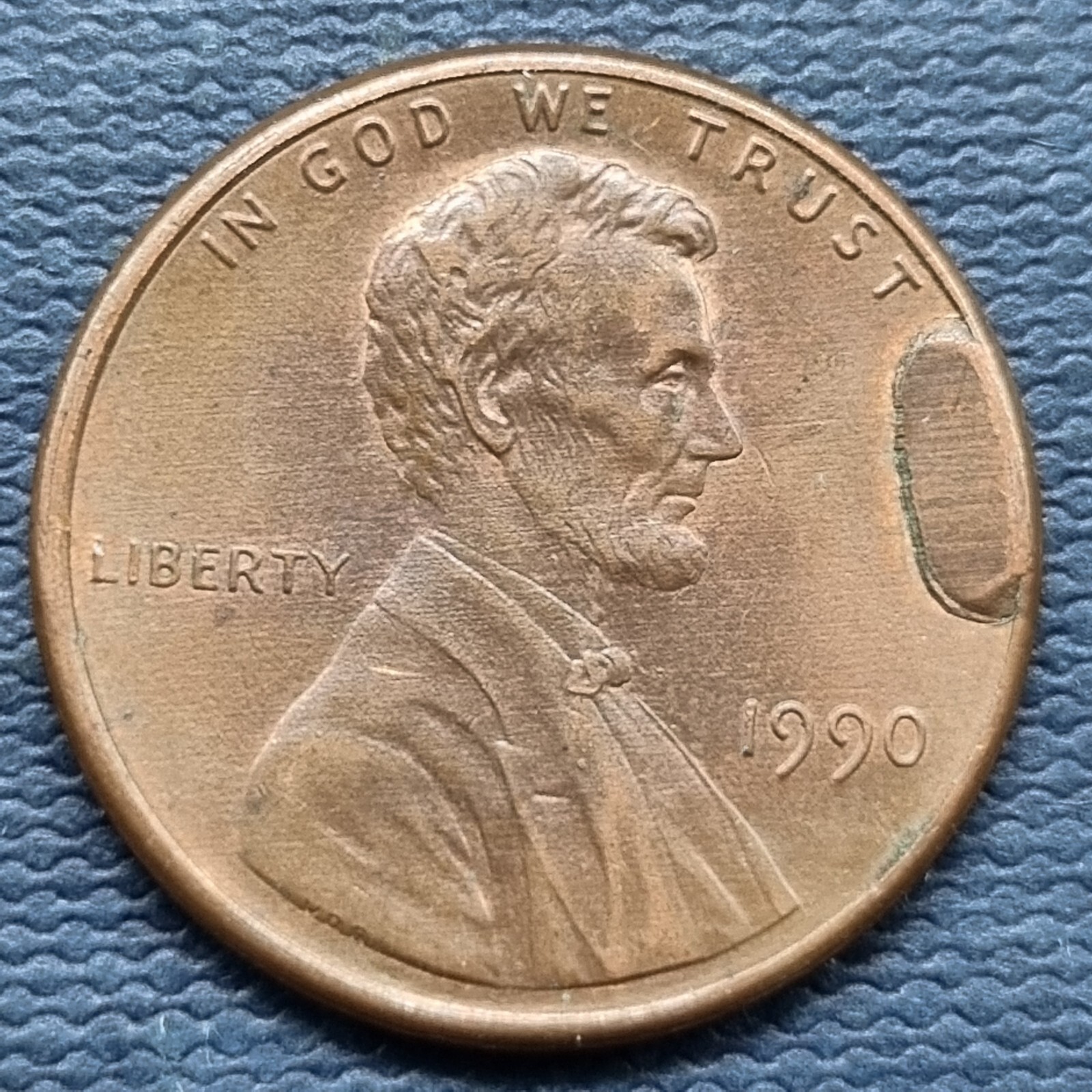 1990 Lincoln Cent ERROR - HUGE CUD #80713