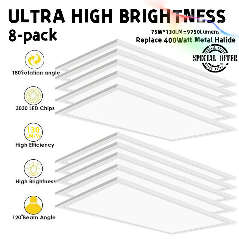 2x4 FT LED Flat Panel Light 5000K Daylight White, 75W Drop Ceiling Office Lights