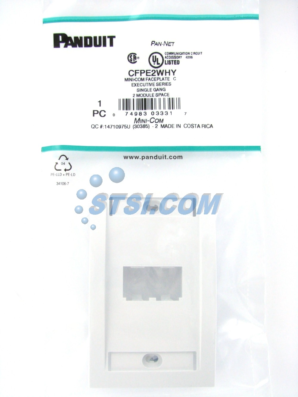 Panduit CFPE2WHY 2-Port Mini-Com Faceplate, Executive Series, White ~STSI
