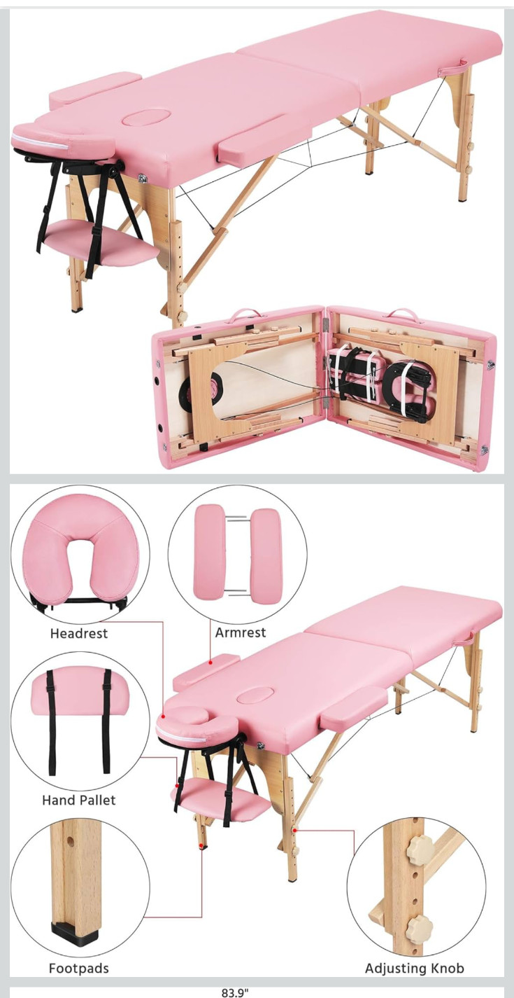 NEW/UNUSED 24 in Spa Massage Bed PINK Portable/Foldable/Height Adjustable