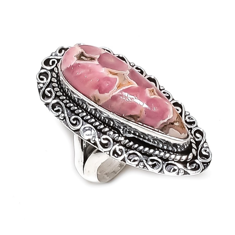 Natural Rhodochrosite Gemstone 925 Sterling Silver Jewelry Ring Size 8 P005