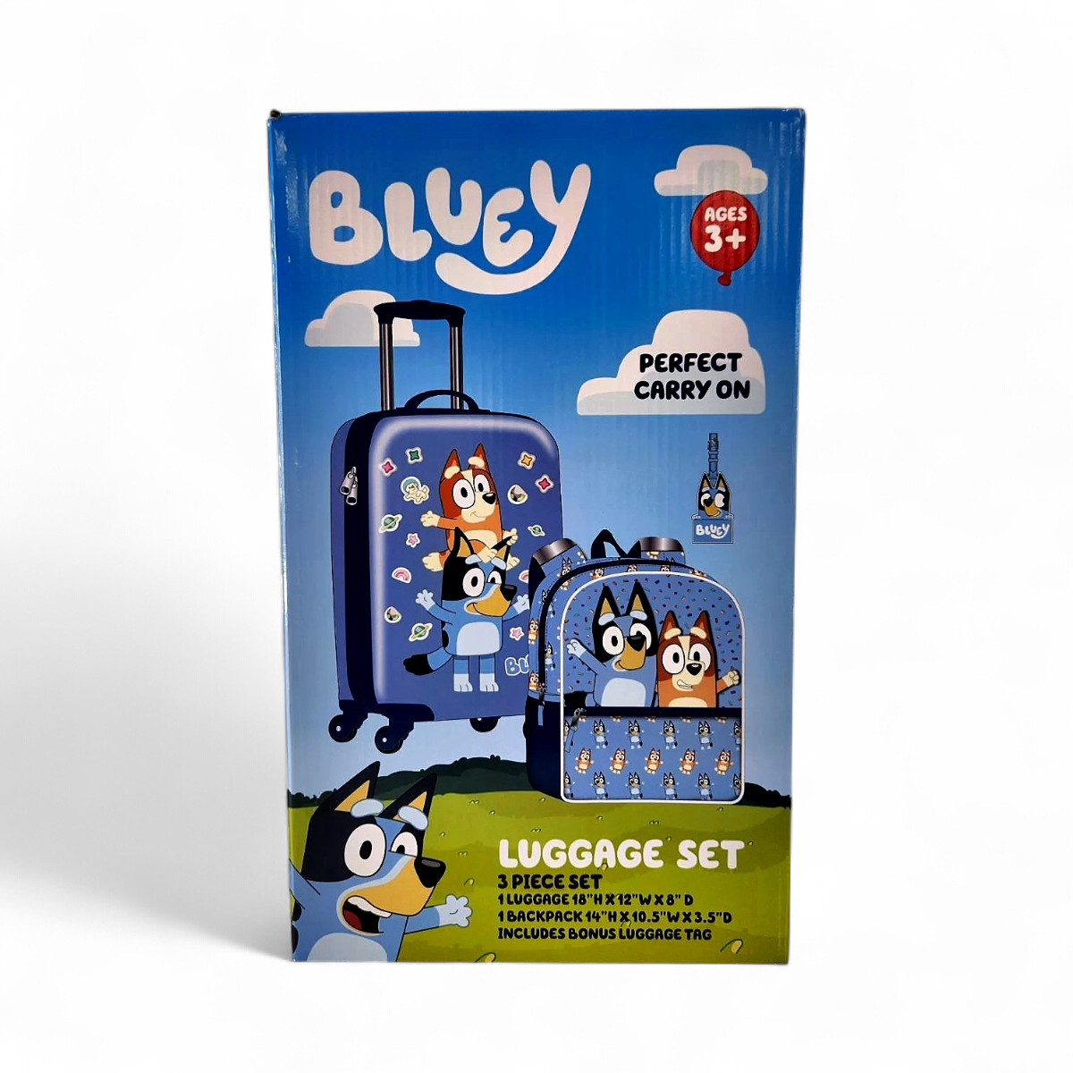 Bluey 3-Piece Wheeled Luggage + Backpack Set With Luggage Tag