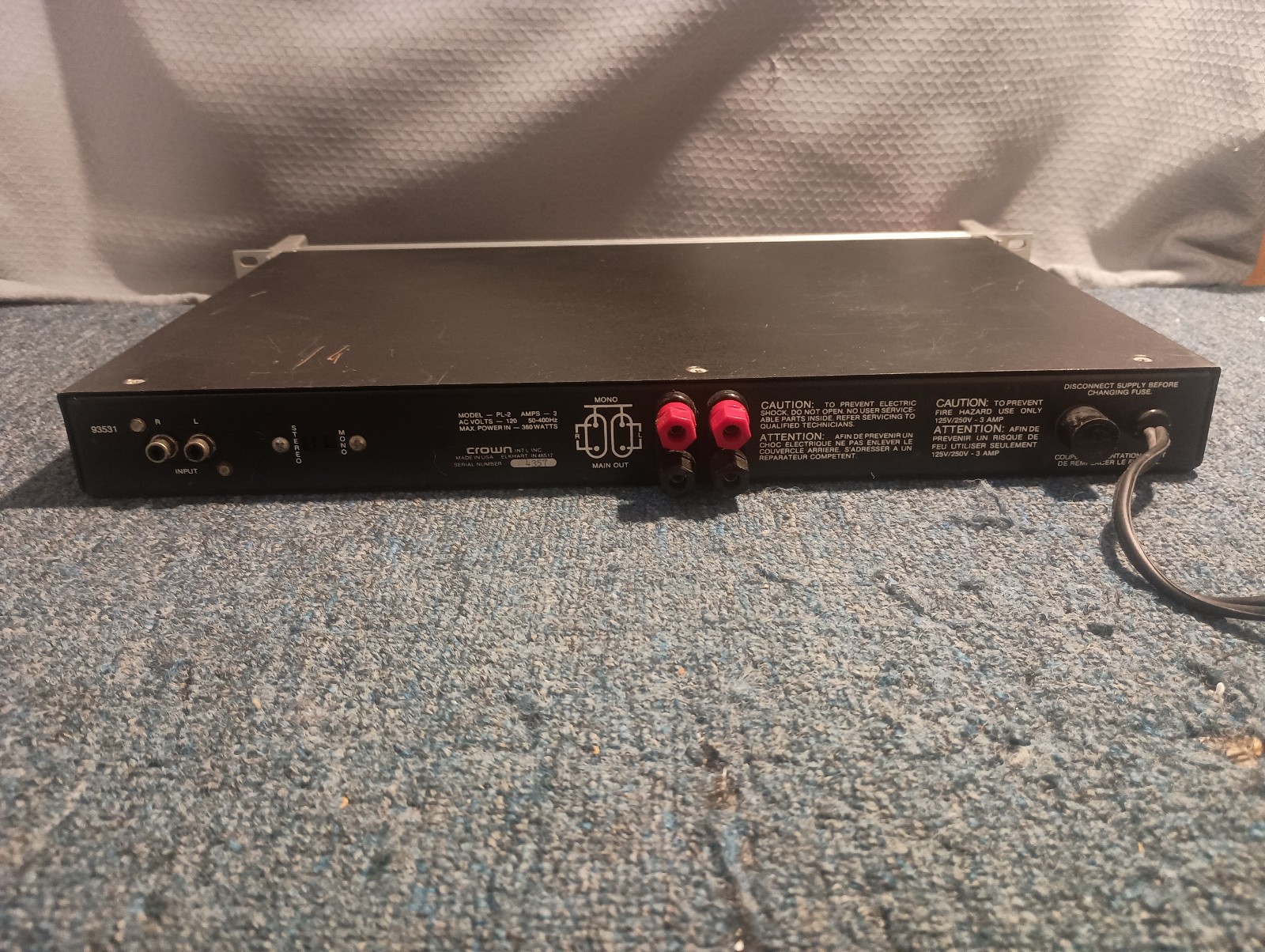 Crown Power Line two PL-2 Rackmount Stereo/Mono Power Amplifier (Pro Serviced)