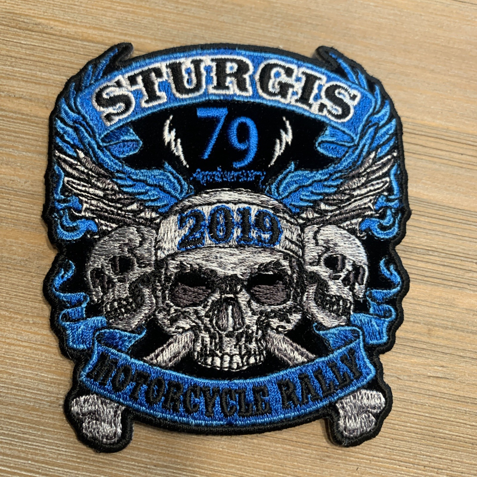 NEW Sturgis 79TH 2019 Motorcycle Week Skulls W/ Blue Wings Embroidered Sew Patch