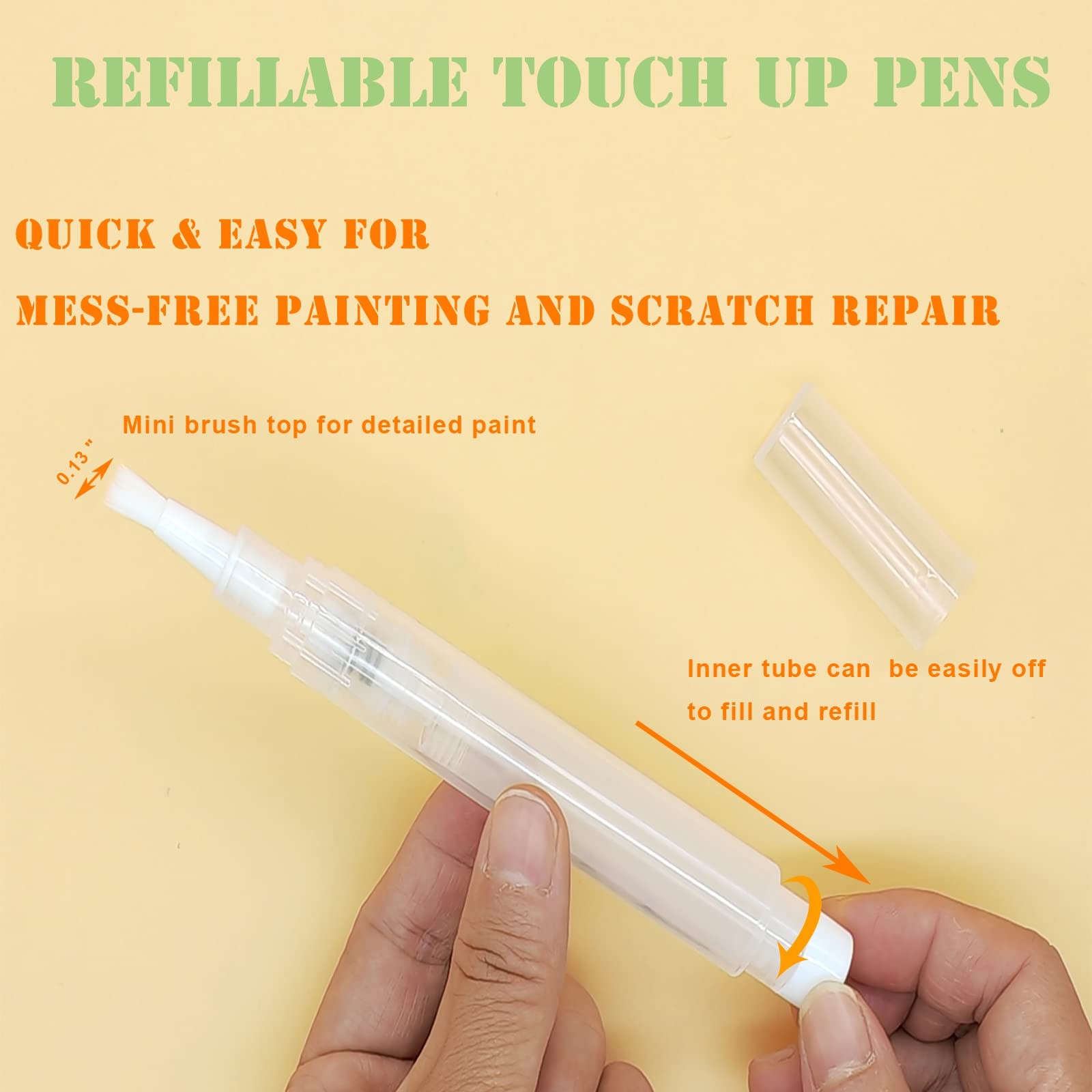 URGINO Touch Up Paint Pen, 3 Pack, Refillable Empty Brush Pen Small, Clear