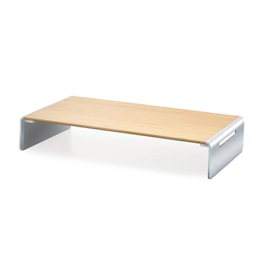 Premium Monitor Stand, Made with Elegant Wood and Sleek Aluminum Material,