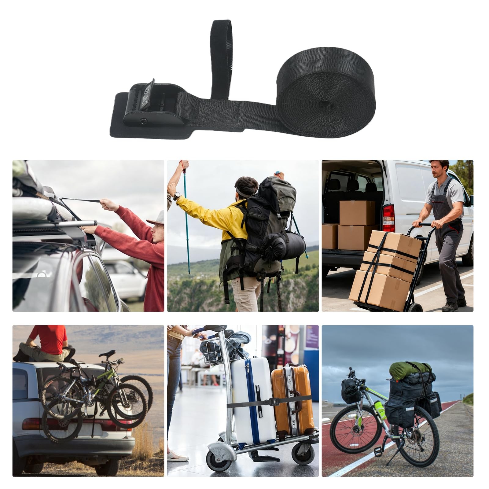 4 Pack Cam Buckle Tie Down Straps Adjustable Lashing 1''×8', Black