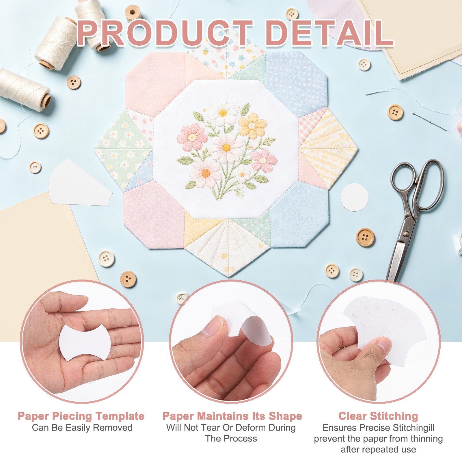 200 Pcs Axe Shape Piecing Paper for Quilting with Pen (1.4")