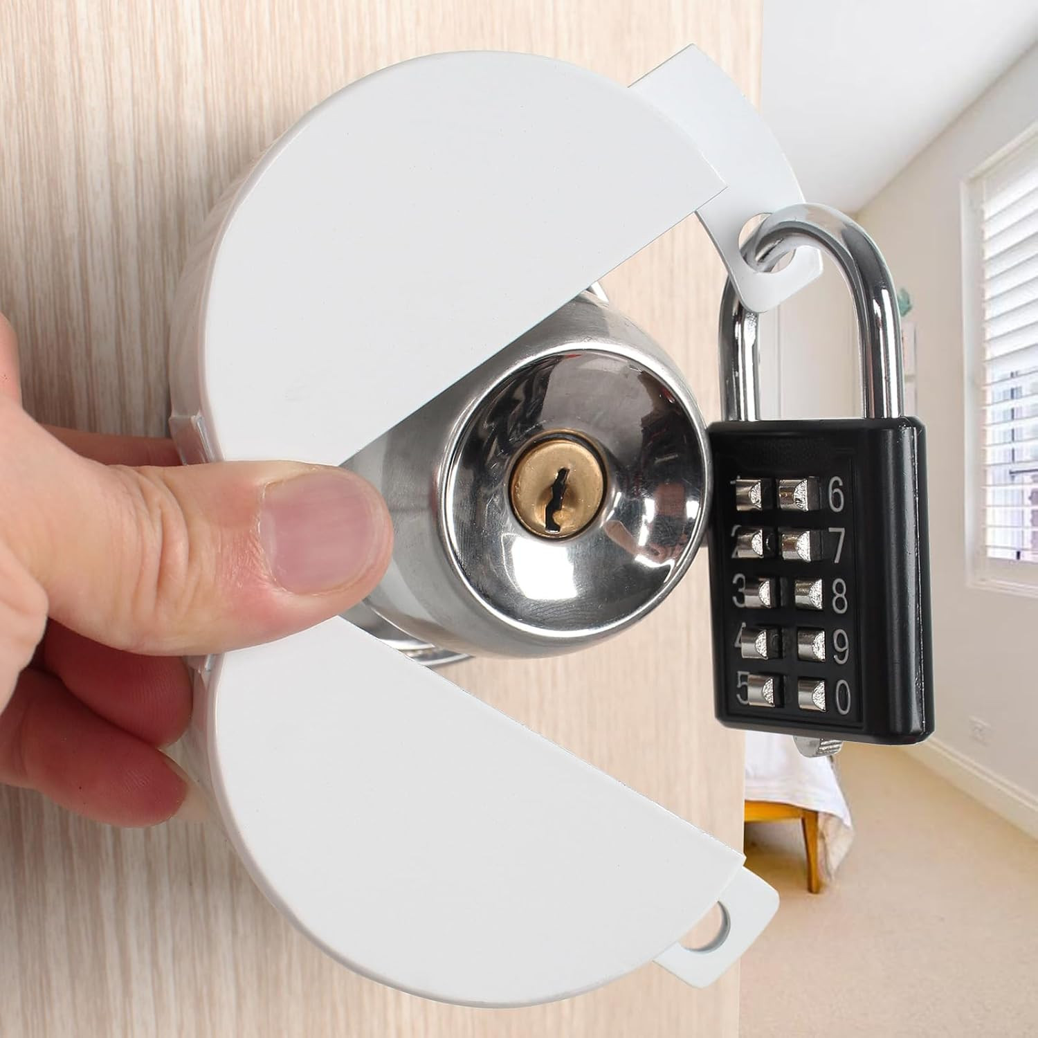 Door Knob Lock, Metal (White）Apply to Door Lockout Device，Prevents Turning of Do