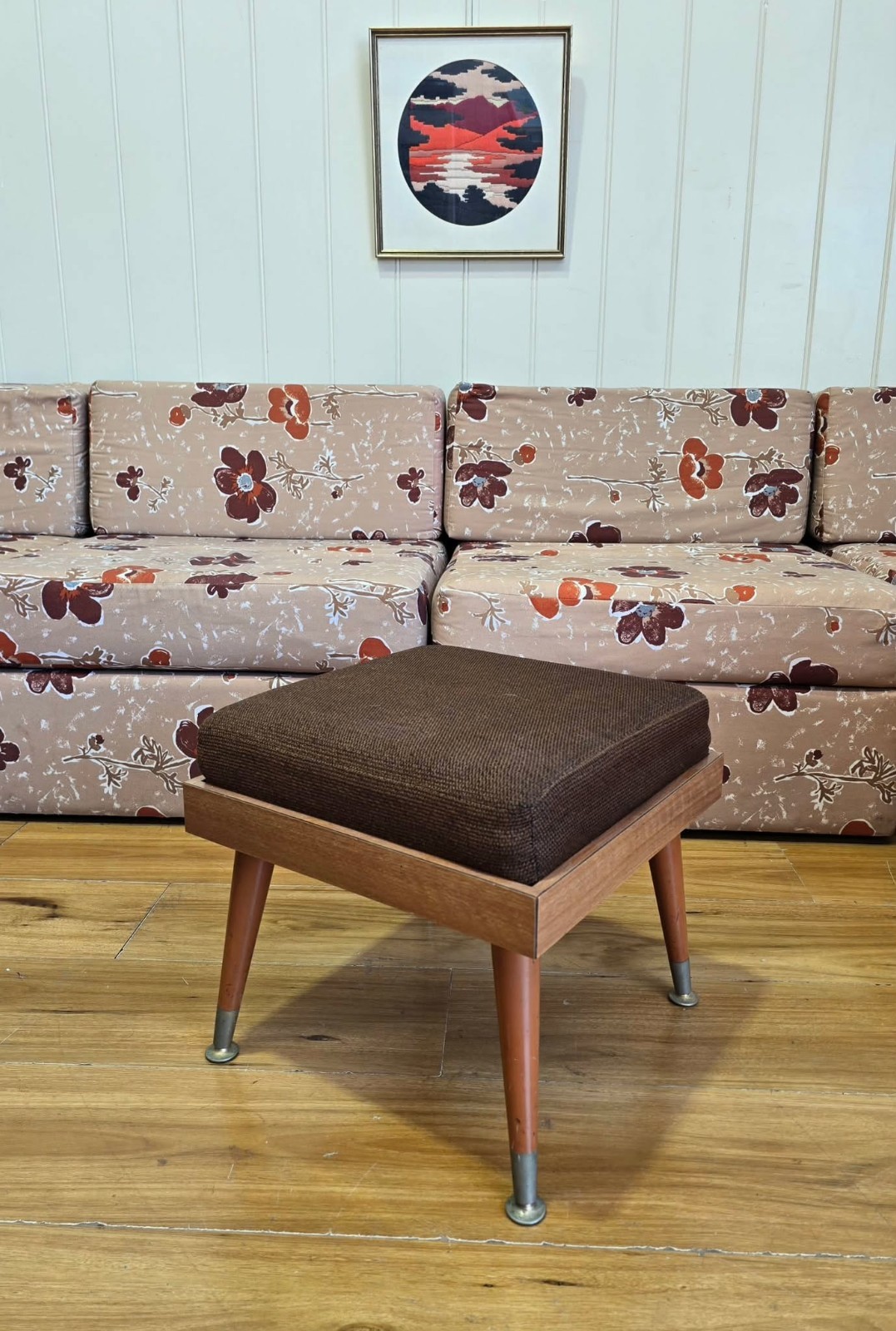 C.R.O. Footstool Mid-Century Foot Rest w/2x Covers Brown & Mustard 60's -GOSFORD