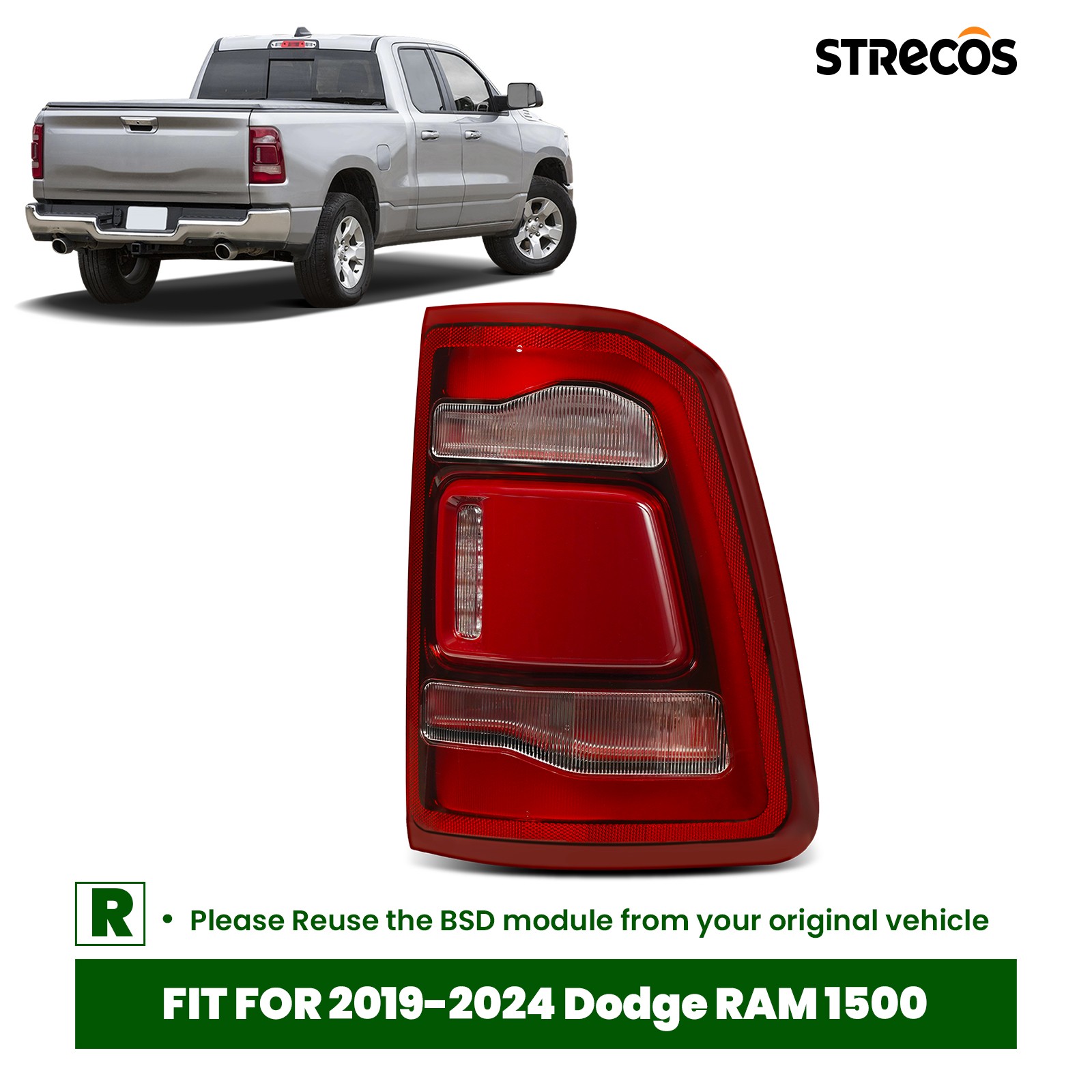 LED Tail Light W/ BSD For 2019-2024 Dodge RAM 1500 Right Passenger 68262530AH