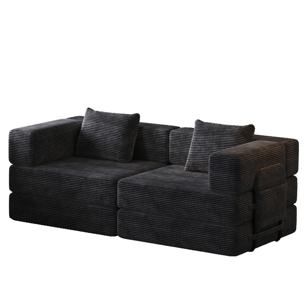 72" Convertible Sofa Bed w/ Storage Pockets & Cushions, Corduroy Fabric