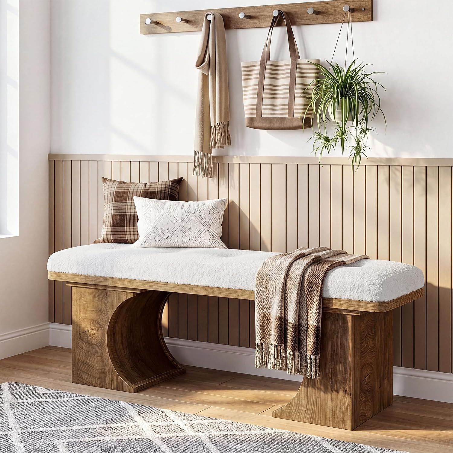 47.24'' Upholstered Entryway Bench Modern Shoe Bench w/ Soft Cushion for Hallway