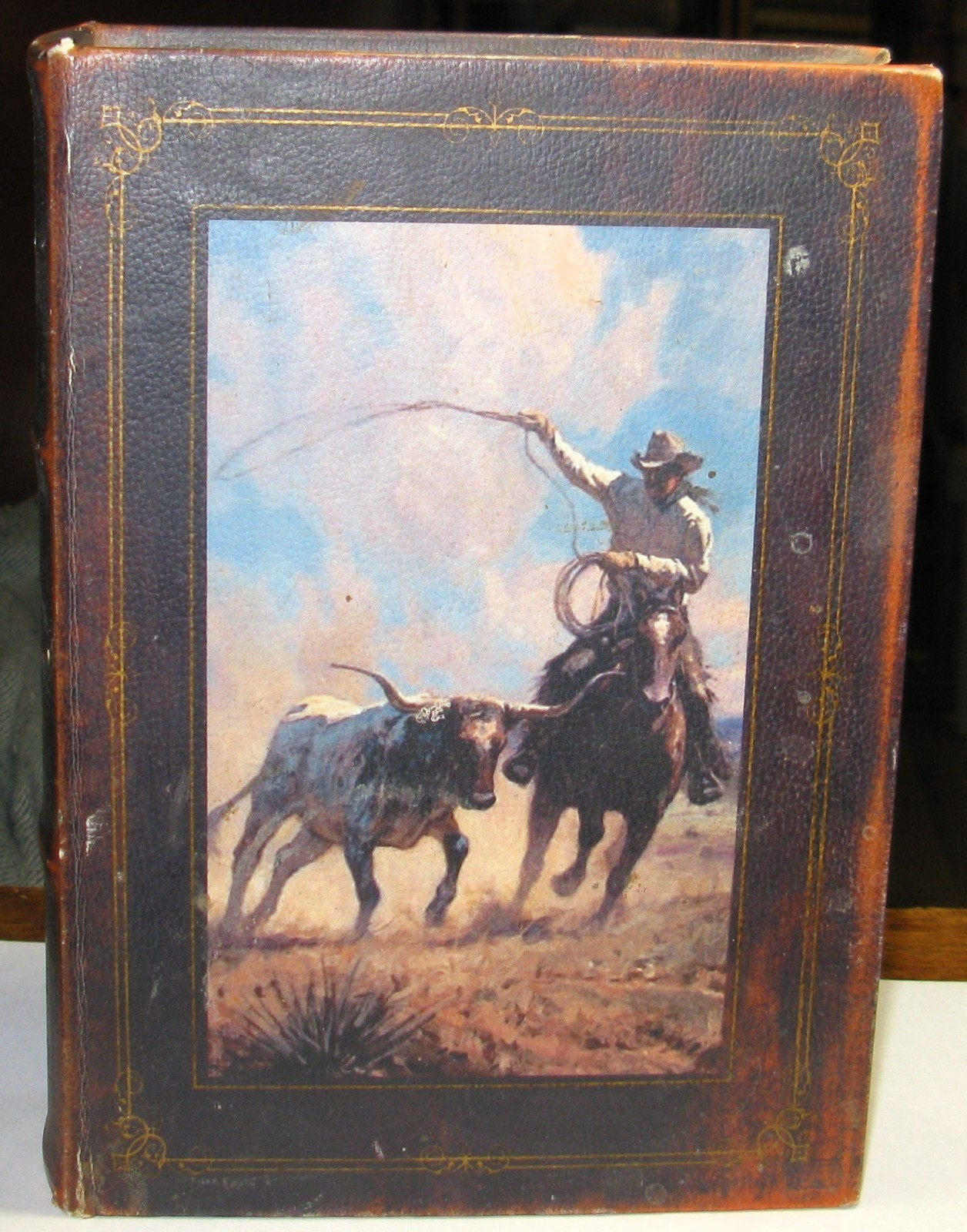 Vintage, Large Hollow BOOK Safe Hidden Compartment, Cowboy, Horse, Steer