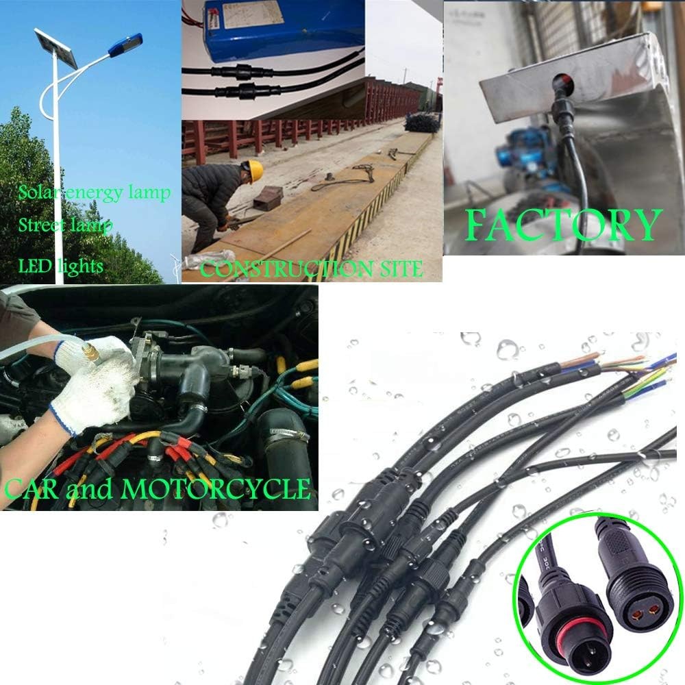 Waterproof LED Connector 2 Wire 16AWG 2 Pin IP68 Extension Cable 5 Pair Set
