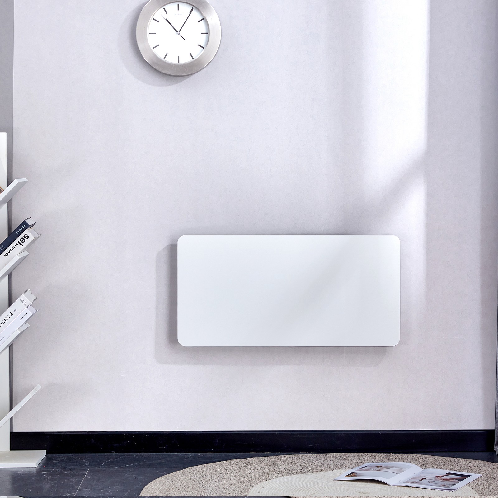 Wall Mounted Folding Table, White Solid Wood, 31.4" x 15.7"