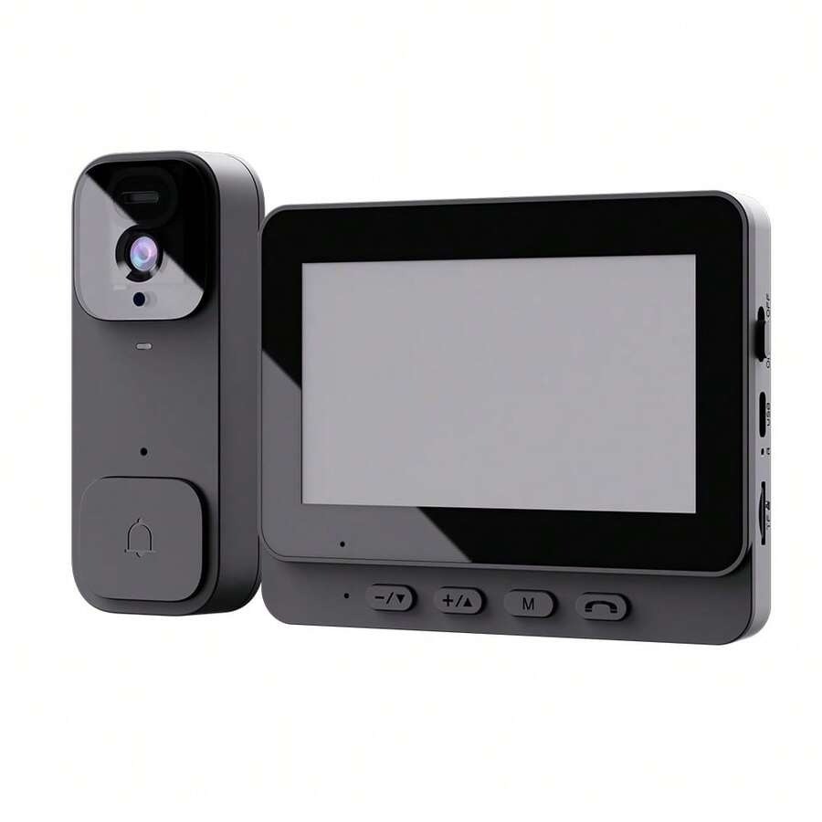 Black Smart Wireless Doorbell Camera Battery Powered 480P Night Vision
