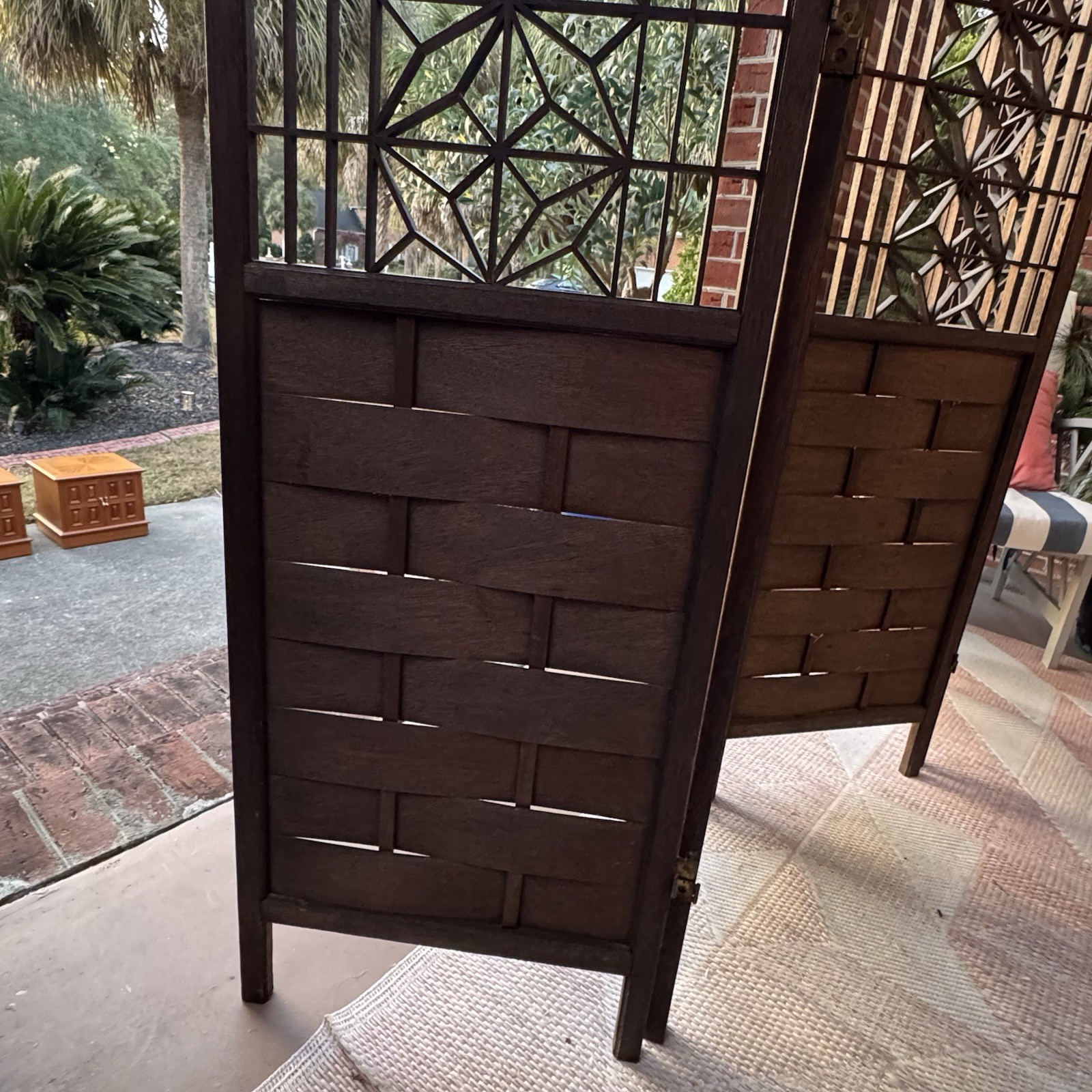 Japanese Mid Century Teak Shoji 4 Panel Folding Room Divider Screen 1960s