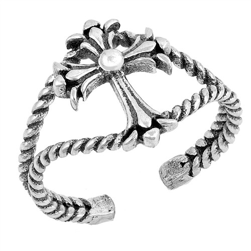 .925 Sterling Silver Classic Iron Cross Rope Design Adjustable Toe Ring NEW