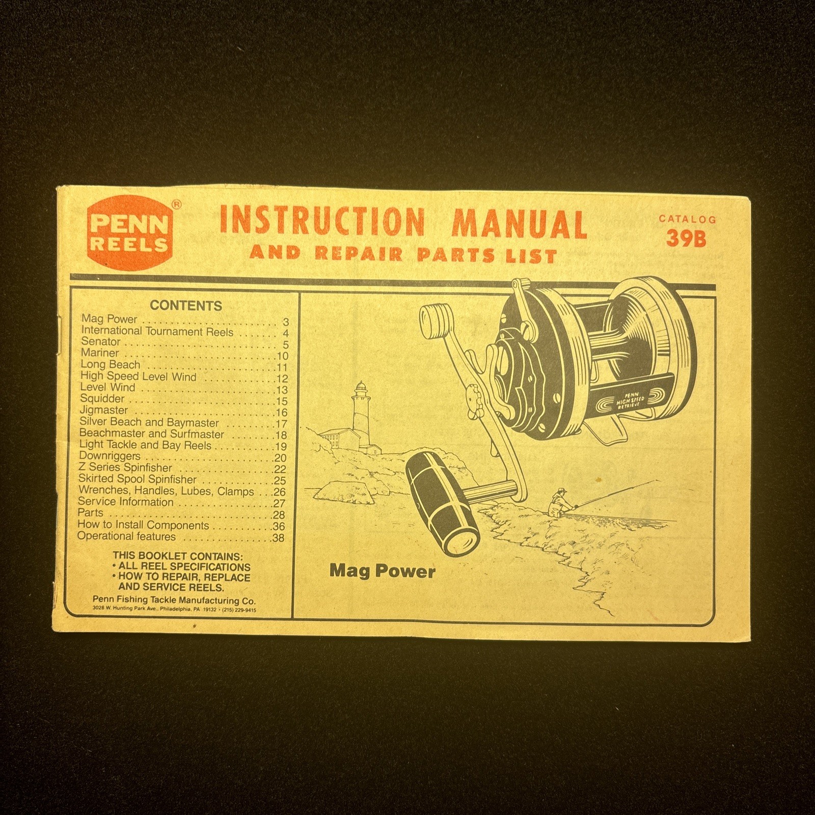 Penn Fishing Reels Instruction Manual And Repair Parts List Catalog 39B USA