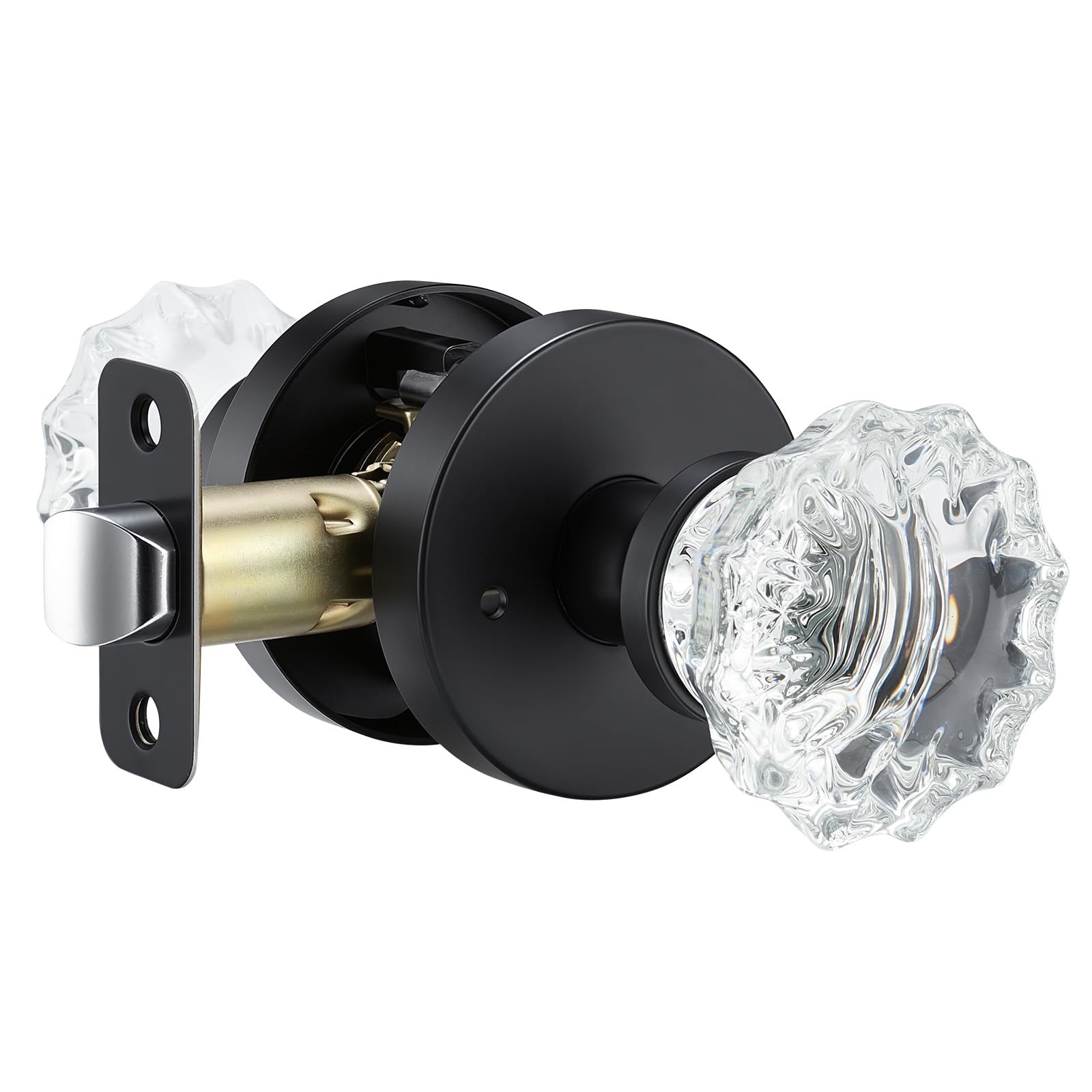 Solid Crystal Glass Door Knobs (Black, Privacy) | Vintage Round Interior Door...
