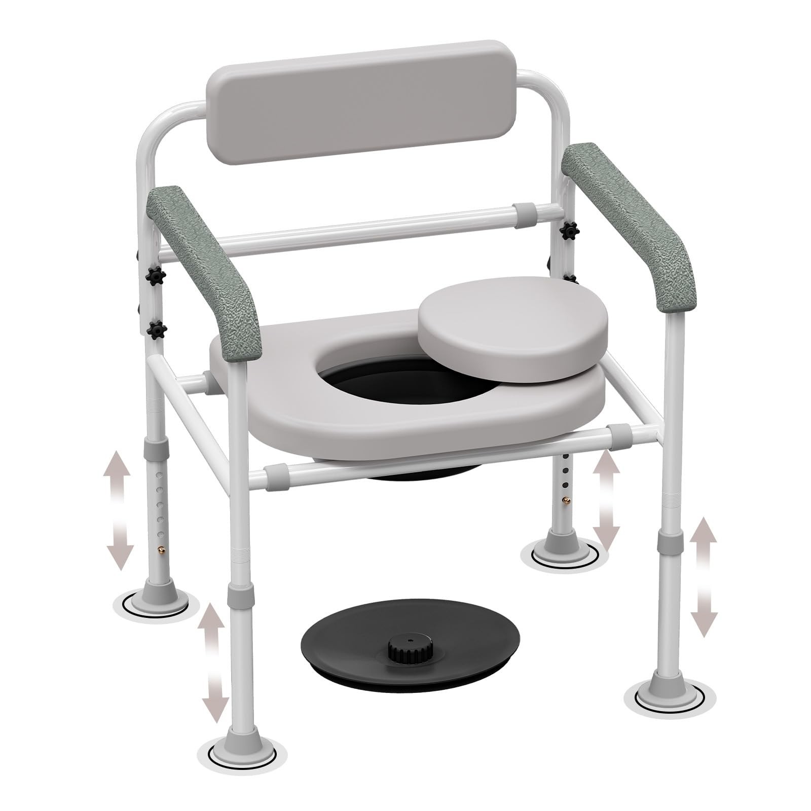 Medical Bedside Commode Chair Drop Arm Height Adjustable Padded Backrest