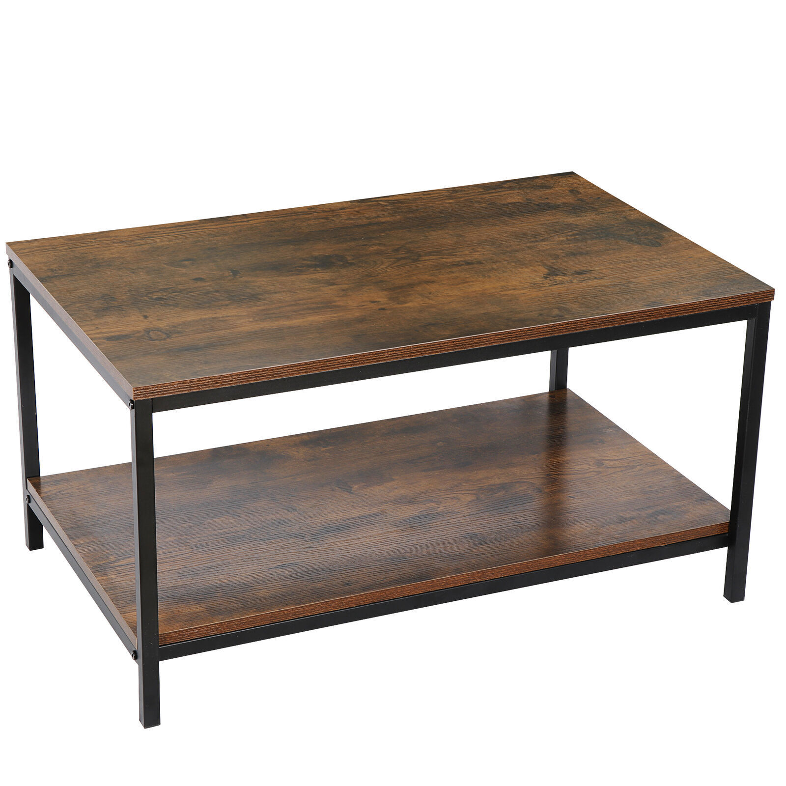 2-Tier Industrial Coffee Table Rectangle TV Stand Side End Table w/Storage Shelf