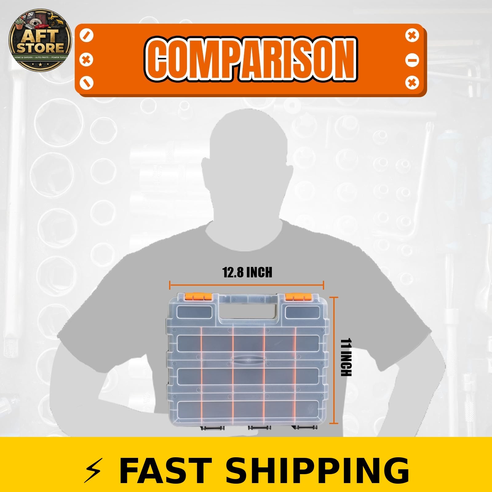 Jack Boss 34-Compartment Tool Box, Double Side Organizer, Orange, 2 Pack
