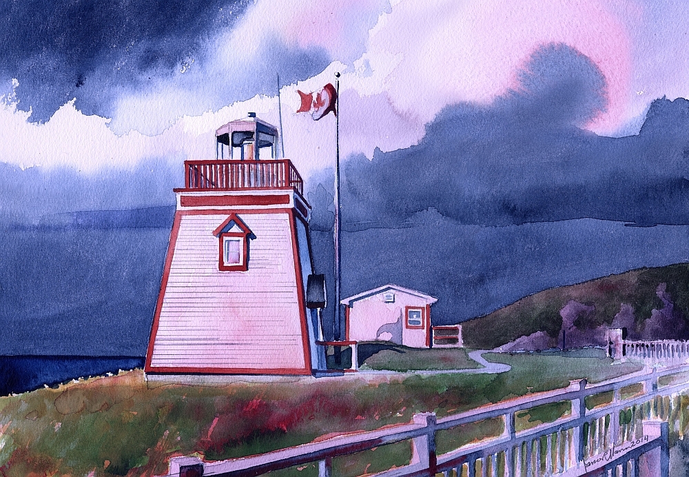 Fox Point Lighthouse St. Anthony Newfoundland, Canada. Watercolor Notecards