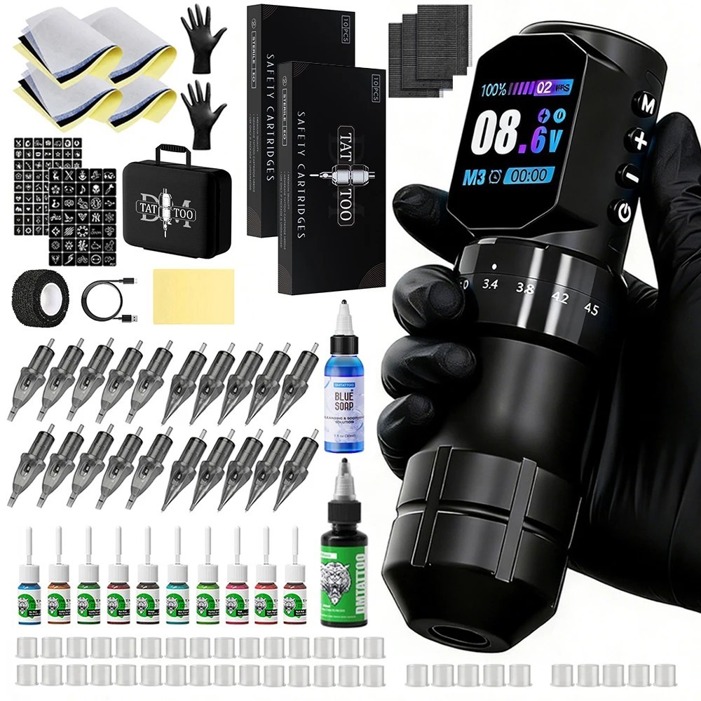 Tattoo Machine Kit Wireless Coreless Brushless Motor  Pen With Tattoo Ink