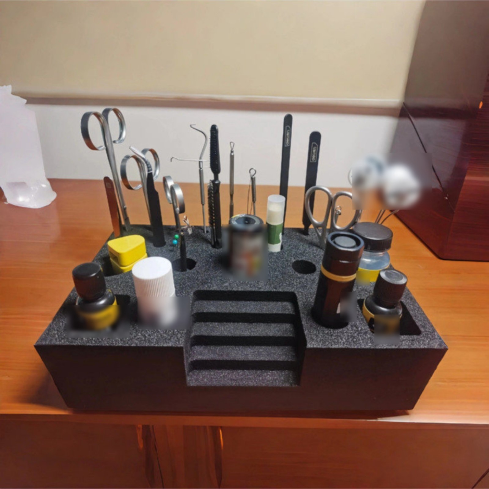 Fly Tying Tool Station Recessed Compartments Craft Storage Black