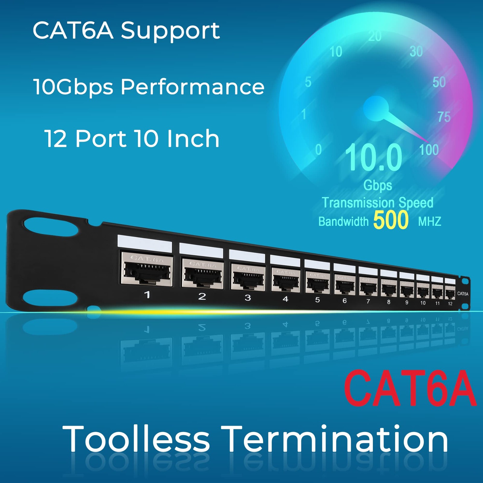 Mini 12 Port Cat6A Patch Panel, Shielded, 10-Inch, 1U, Inline Keystone