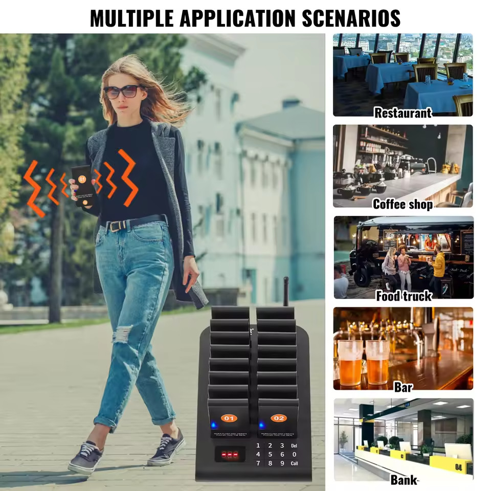 Restaurant Wireless Pager System 10 Beepers Guest Queuing Calling Touch Control