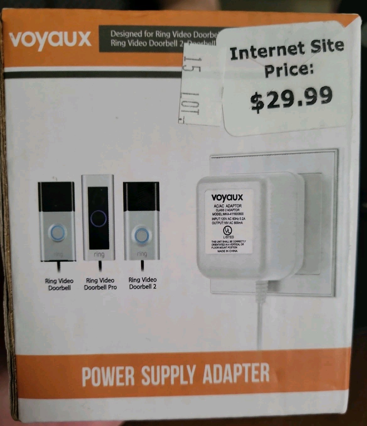 Ring Video Doorbell Power Supply Adapter 16V AC 800mA for Doorbell Pro & 2