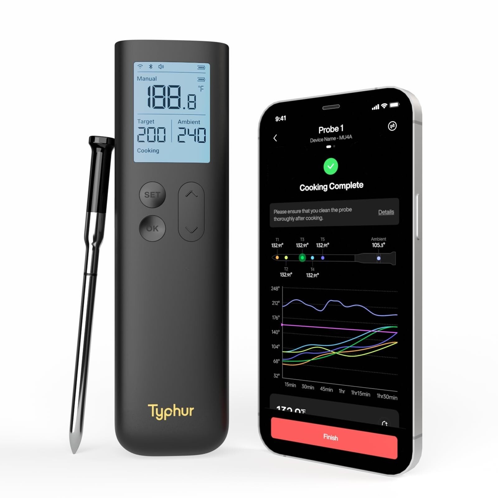 Typhur Sync Gold Lite Smart Wireless Thermometer Model WT10 in Black