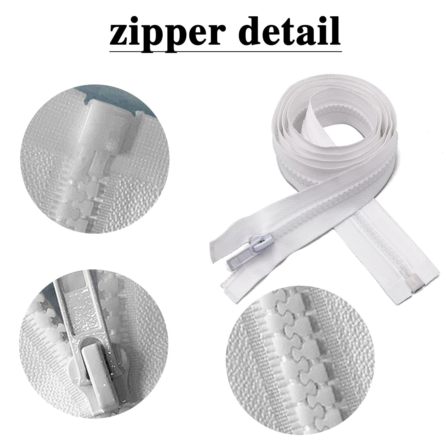 #5 37 Inch Separating Jacket Zippers 2 PCS White Molded Plastic Bulk DIY