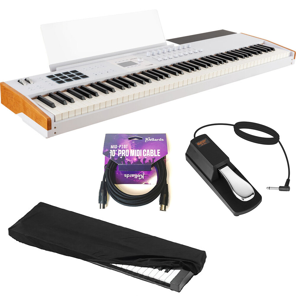 Arturia KeyLab 88 mk3 88-Key White with MIDI Cable, Sustain Pedal & Cover Bundle