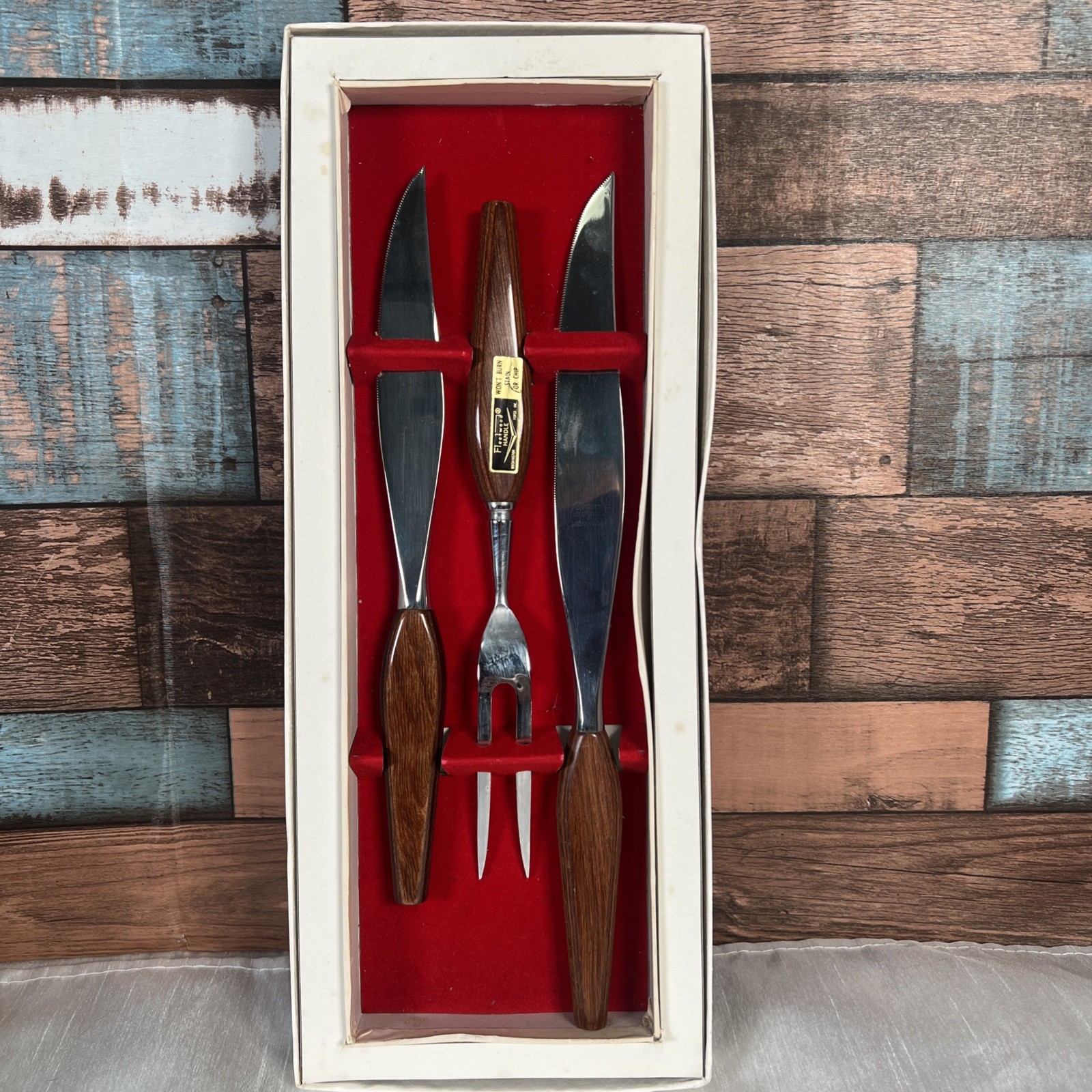 Washington Forge Fleetwood Designer Wood handle CARVING SET 2 knives 1 fork
