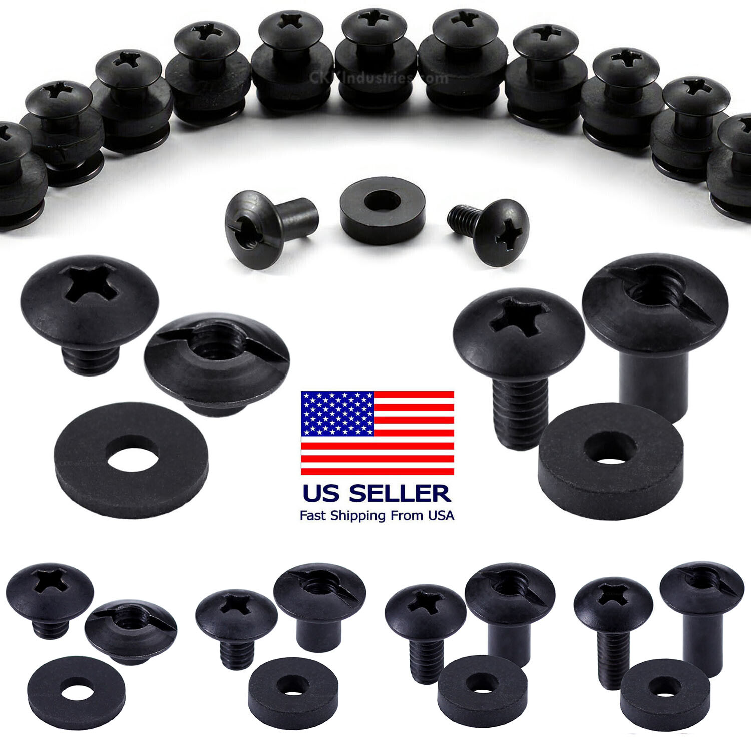 Black Chicago Screw Slotted Post Truss Head Assemblies - (1/4, 3/16, and 1/2 in)