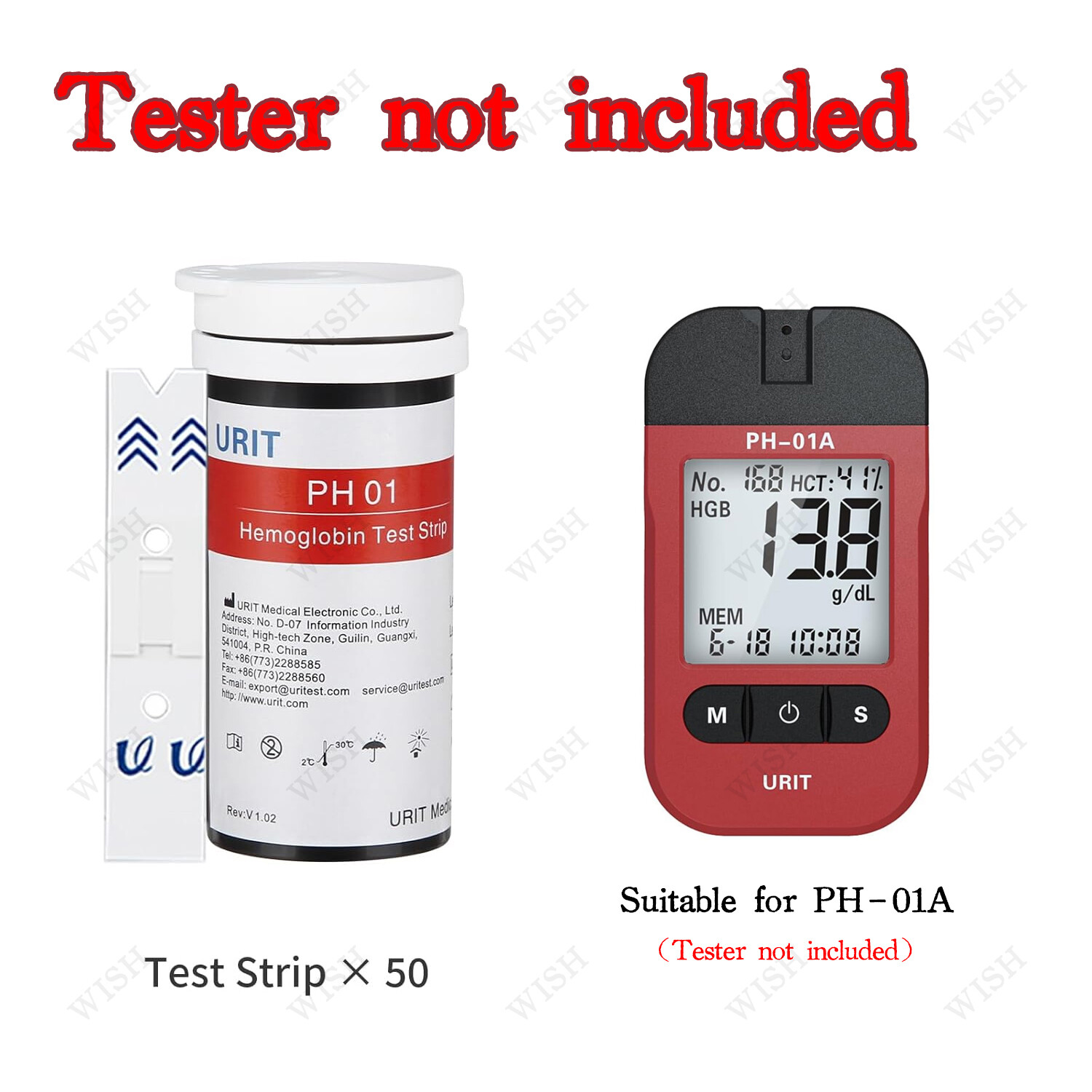 URIT hemoglobin test strips，50 Test Strips for PH-01A (Test Strips Only)