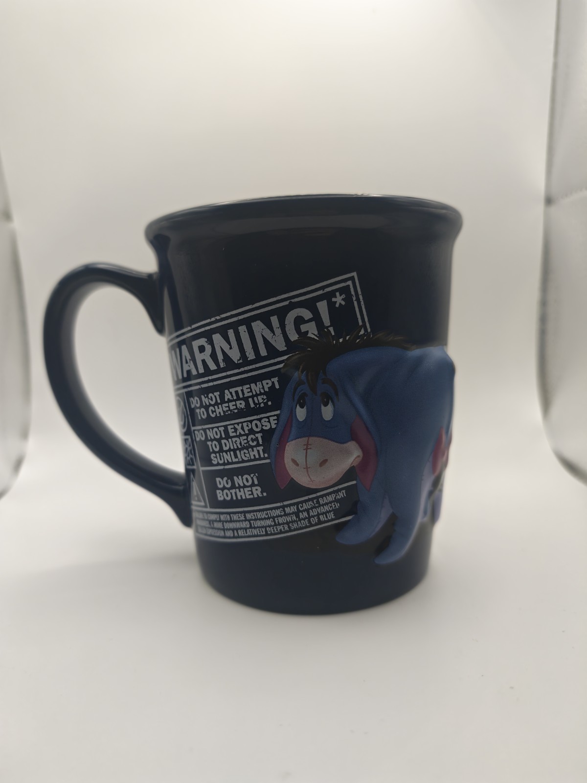 Eeyore Disney Large 3D Embossed navy "Warning" Mug